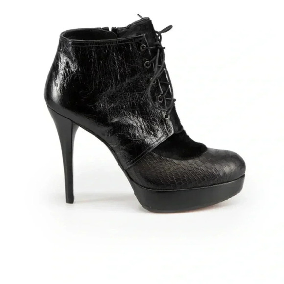 STUART WEITZMAN X RUSSELL & BROMLEY BLACK LEATHER HEELED PLATFORM ANKLE BOOTS 38 - Picture 8 of 12